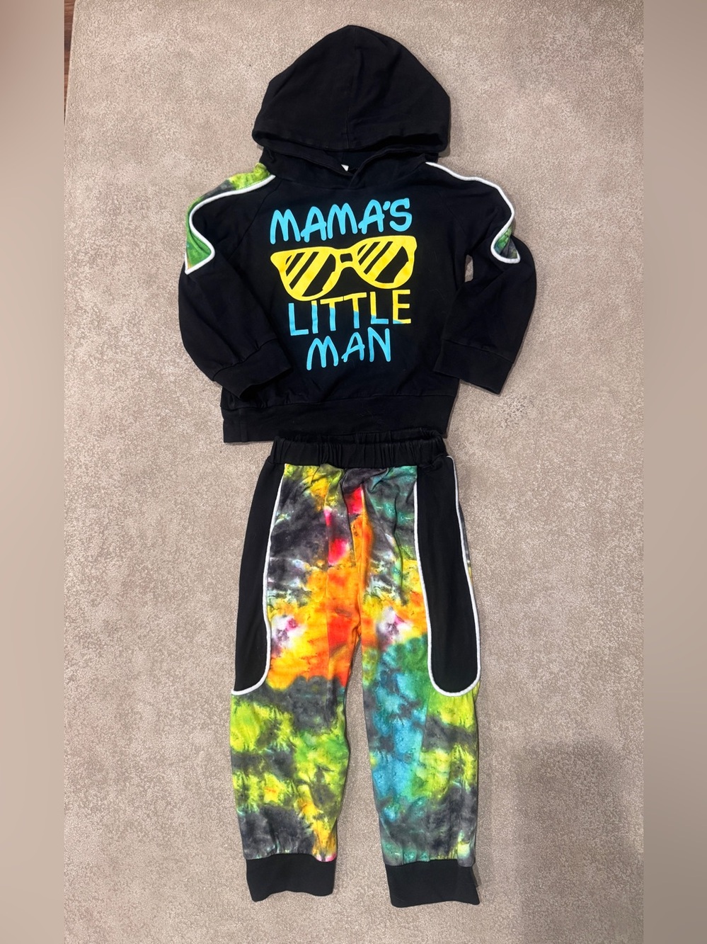 Unbranded 2-3Y Mama's Little Man Neon 80s Hoodie Set